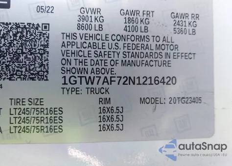 2022 GMC Savana Cargo Rwd 2500 Regular Wheelbase Work Van z USA, uszkodzony, nr VIN 1GTW7AF72N1216420